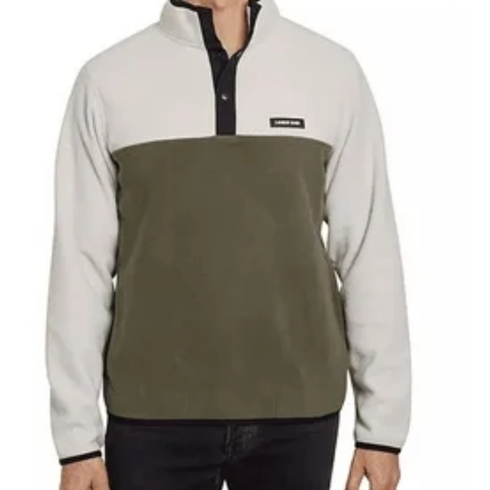 Lands' End Men's XL Polar Fleece Green Beige Navy Pullover W/Pockets Like New‎